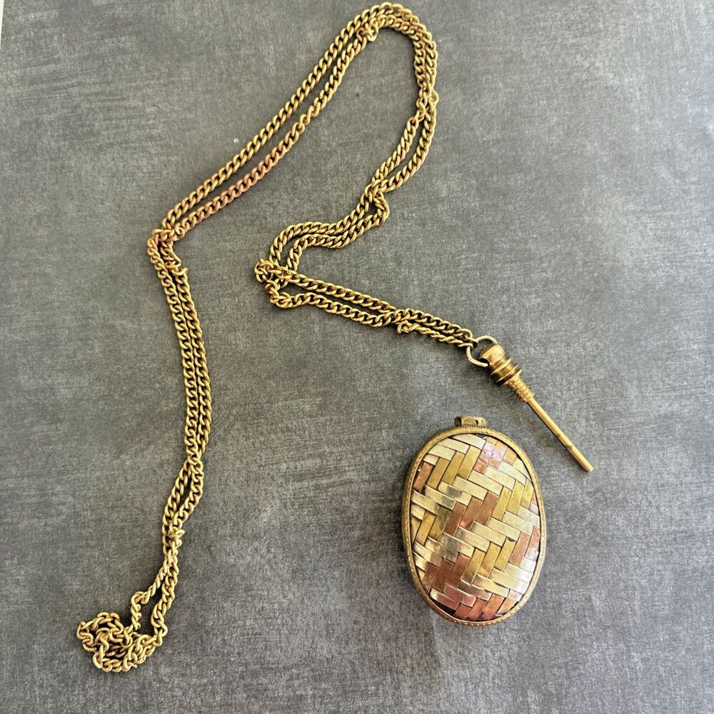 Vintage Perfume Bottle Necklace Pendant Chatelaine Woven Mixed Metal Flask 1.6oz
